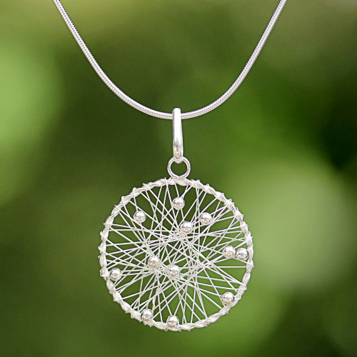 Sterling Silver Round Pendant Necklace from Thailand 'Good Dream'