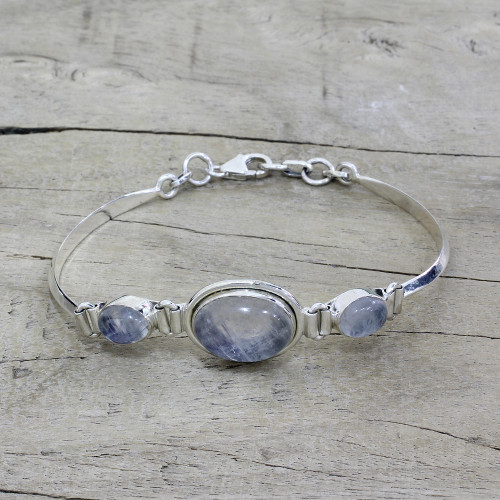 Sterling Silver Rainbow Moonstone Pendant Bracelet 'Icy Surface'