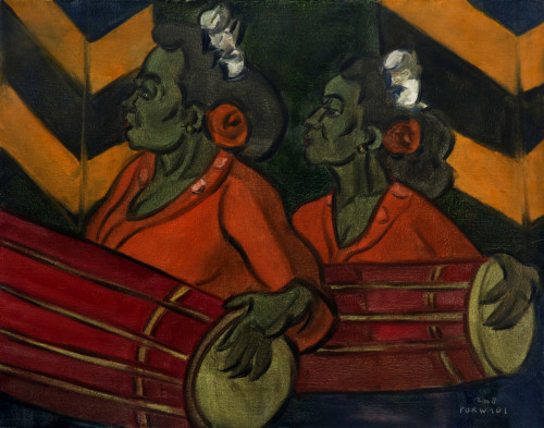 Oil on Canvas Portrait of Javanese Gamelan Drummers 'Gendang Players'