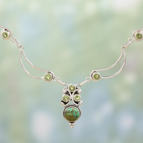 Hand Made Peridot Turquoise Pendant Necklace from India 'Radiant Princess in Green'