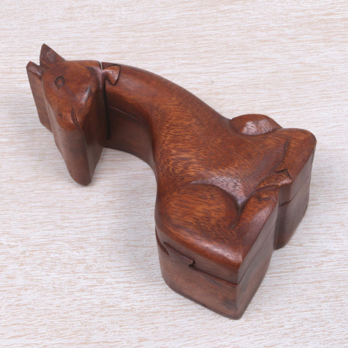 Hand Carved Giraffe Shape Wood Puzzle Box from Indonesia 'Resting Giraffe'