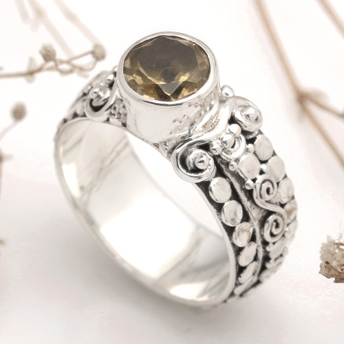 Citrine and Sterling Silver Single-Stone Ring from Indonesia 'Swirling Serenity'