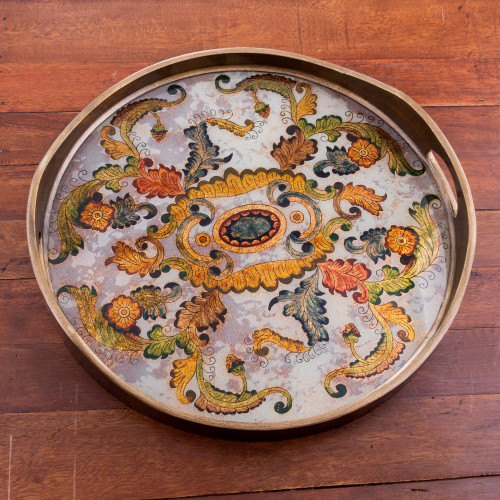 Reverse Painted Glass Tray with Elegant Floral Motifs 'Floral Heaven'