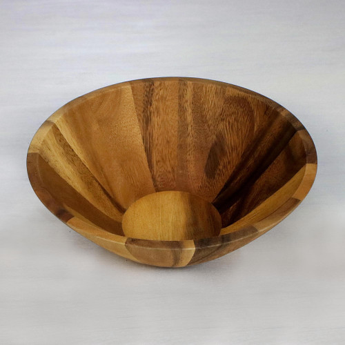 1 Quart Serving Bowl in Natural Wood Handmade in Thailand 'Conical Nature'