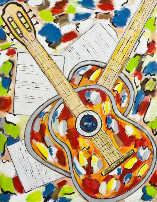 Multicolored Impressionist Painting of Guitars from Brazil 'Guitars III'