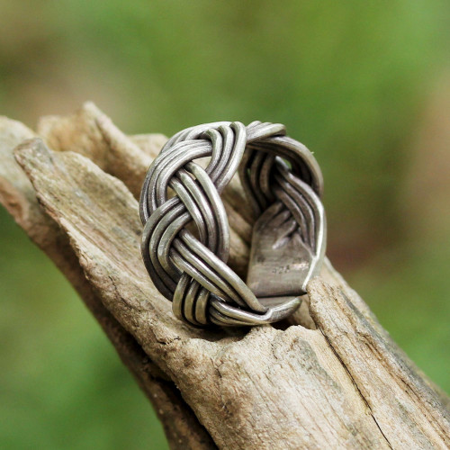 Braided Sterling Silver Wrap Ring from Thailand 'Woven Charm'