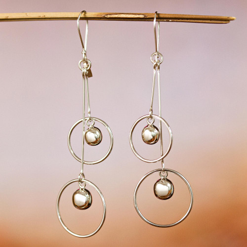 Sterling Silver Hoop Dangle Earrings by Mexican Artisans 'Satellite Spheres'