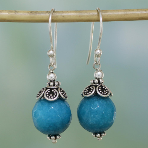 Blue Aventurine and Sterling Silver Dangle Earrings 'Sweet Blue Exuberance'