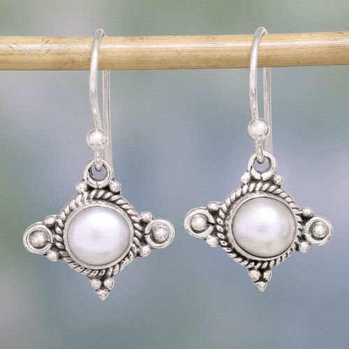 Cultured Pearl and Sterling Silver Earrings from India 'Incandescence'
