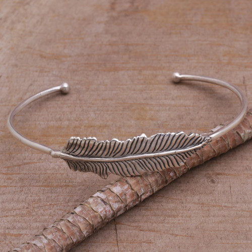 925 Sterling Silver Feather Cuff Bracelet from Bali 'Alluring Feather'