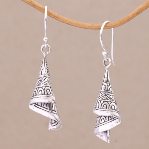 Sterling Silver Cultural Dangle Earrings from Bali 'Shining Songket'