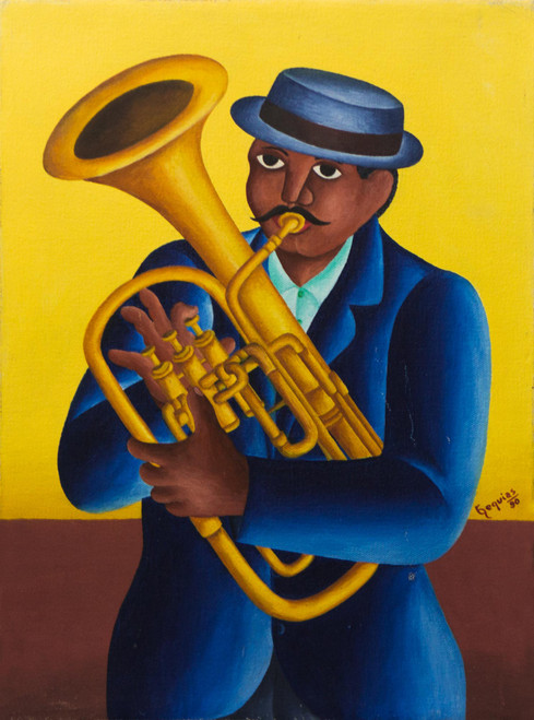 Brazilian Portrait Painting of a Tenor Horn Musician 'A Musician'