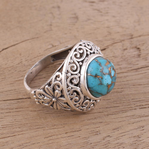 Handmade Composite Turquoise Ring with Silver from India 'Frozen Electricity'