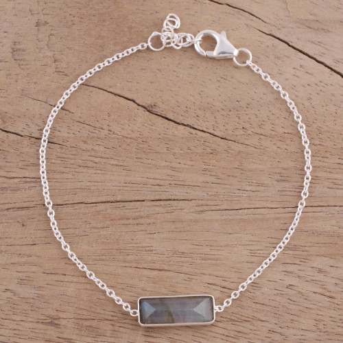 Labradorite and 925 Silver Pendant Bracelet from India 'Elegant Prism'