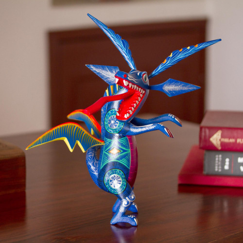 Hand-Painted Wood Dragon Alebrije from Mexico 'Happy Dragon'