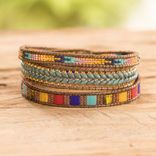 Multicolored Glass Beaded Wrap Bracelet from Guatemala 'Country Market'