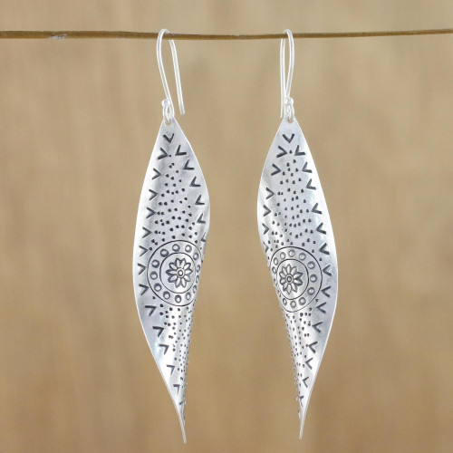 Handcrafted Karen Silver Dangle Earrings from Thailand 'Gentle Breeze'