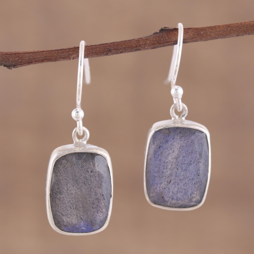 15 Carat Labradorite Earrings in Sterling Silver Bezels 'Darkening Mist'