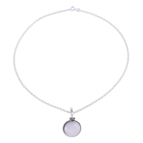 Rainbow Moonstone and Silver Pendant Necklace from India 'Iridescent Beauty'