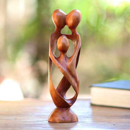 Hand Crafted Wood Family Statuette from Bali 'Family Spiral'