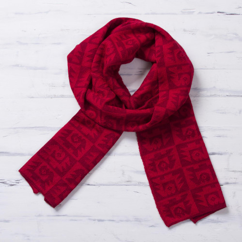 Alpaca Blend Crimson and Cinnabar Scarf 'Red Paracas Shadows'