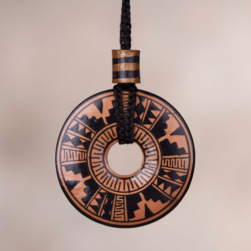 Peruvian Ceramic Pendant Necklace in Black and Copper Colors 'Copper Queen'