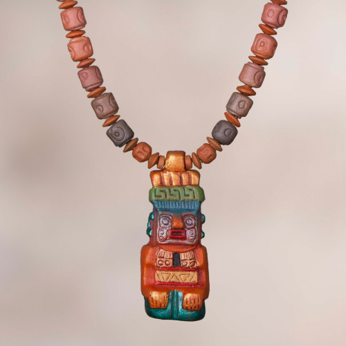 Sterling Silver and Ceramic Beaded Incan Pendant Necklace 'Andes Mountain Deity'