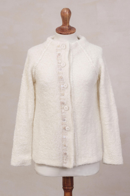 Off White Alpaca Blend Sweater Jacket from Peru 'Morning Muse in Off White'