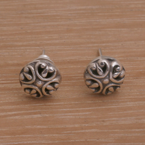 Circular Sterling Silver Stud Earrings from Bali 'Prideful Circles'