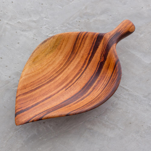 Leaf-Shaped Wood Appetizer Bowl from Guatemala 'Jungle Delicacies'