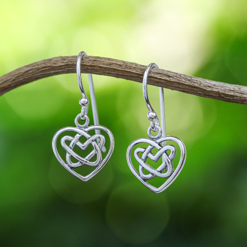 Sterling Silver Celtic Knot Heart Earrings from Thailand 'Knotted Hearts'