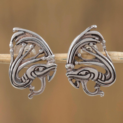 Sterling Silver Kukulkan Button Earrings from Mexico 'Kukulkan'