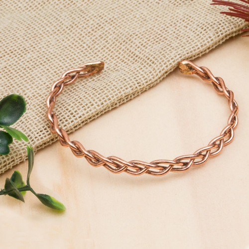 Handcrafted Braided Copper Cuff Bracelet from Mexico 'Brilliant Braid'