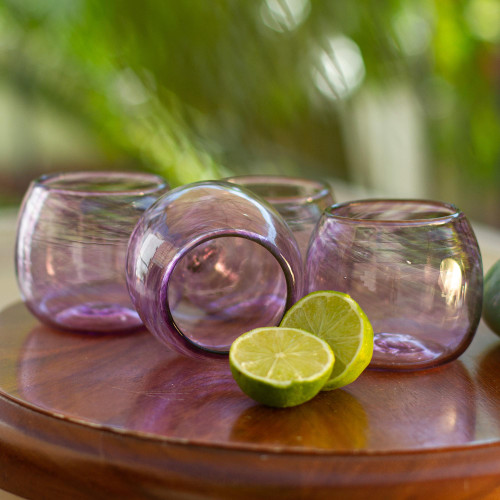 Recycled Glass Wine Glasses in Lilac from Mexico Set of 4 'Lilac Relaxation'