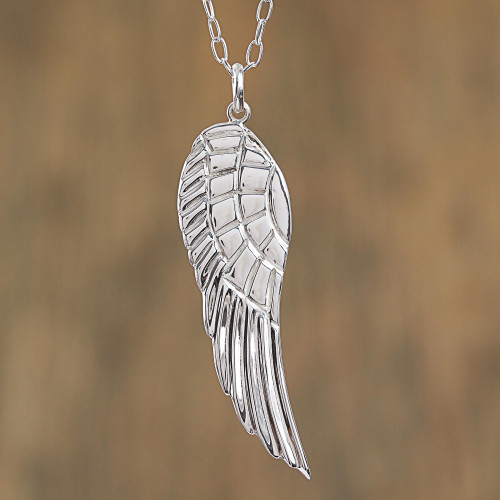 Taxco Sterling Silver Wing Pendant Necklace from Mexico 'Gabriel's Wing'