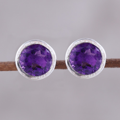 Faceted Amethyst Stud Earrings from India 'Spark of Life'