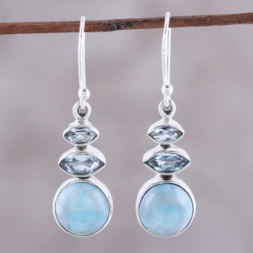 Larimar and Blue Topaz Dangle Earrings from India 'Peaceful Dazzle'
