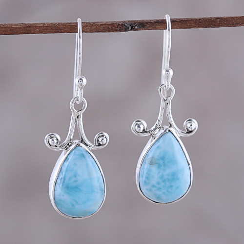 Drop-Shaped Larimar Dangle Earrings from India 'Celebratory Drops'