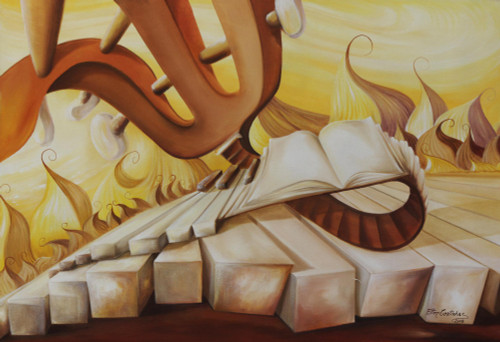 Piano and Guitar-Themed Surrealist Painting from Brazil 'Sun Scale Series I'