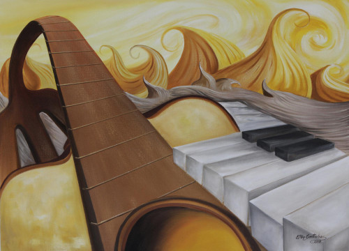 Guitar and Piano Surrealist Painting from Brazil 'Sun Scale Series VI'