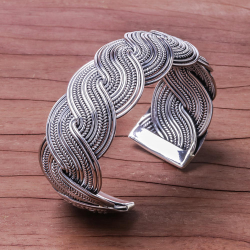 Serpentine Intertwined Sterling Silver Bands Cuff Bracelet 'Serpentine Elegance'