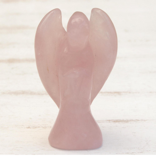 Hand-Carved Rose Quartz Angel Figurine from Brazil 'Pink Angel'