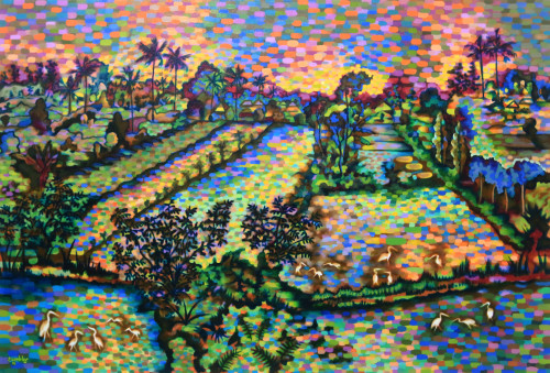 Multicolored Expressionist Landscape Painting from Bali 2018 'Landscape in Bukit Jati'