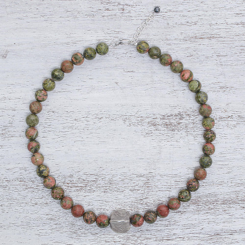 Unakite Beaded Pendant Necklace from Thailand 'Natural Mind'