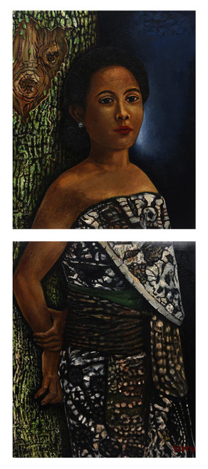 Signed Realist Diptych of a Javanese Woman 2018 'Traditional Girl'