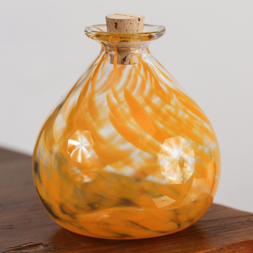 Handblown Recycled Glass Jar in Ornage from Mexico 'Orange Potion'