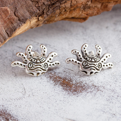 Stylized Sterling Silver Axolotl Button Earrings from Mexico 'Stylized Axolotl'