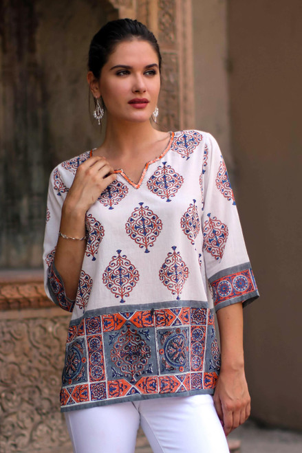 Block-Printed Cotton Tunic from India 'Mughal Glory'