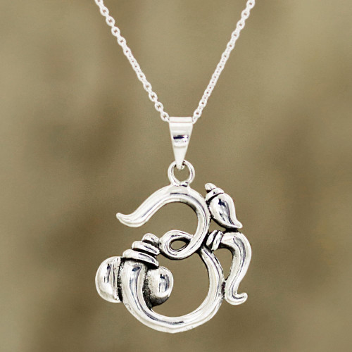 Sterling Silver Om Pendant Necklace from India 'Fascinating Om'