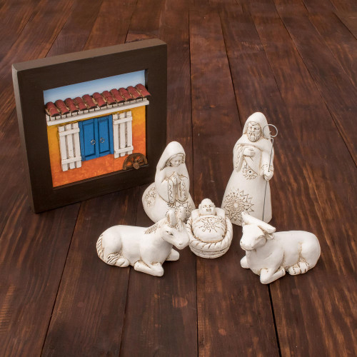 Handmade Ceramic Nativity Scene from El Salvador 6 Piece 'Love in the Manger'